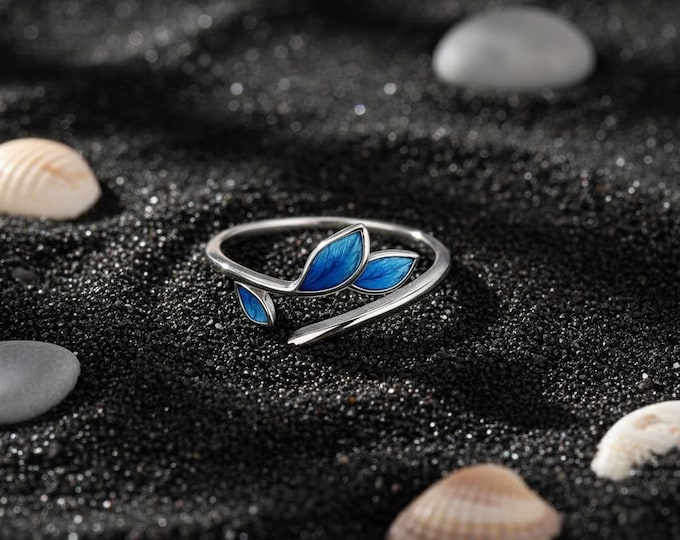 Bleu Ring, Leaf Ring, Something Blue, Stack Ring, Free Size Ring ...