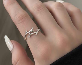 Sterling Silver Branch Ring: Minimalist Twig Open Band