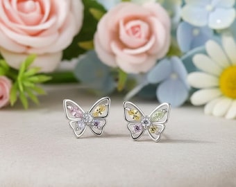 Kristallen vlinderoorbellen, zilverkleurige pastelsieraden