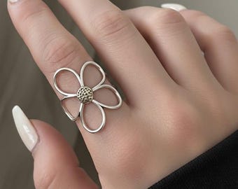 Bague marguerite réglable en argent sterling, anneau de pouce fleur
