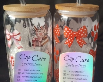 2 personalised bow glass jar tumblers with straw