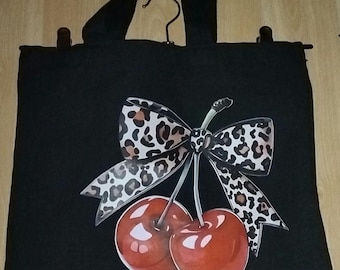 Bolsa de mano personalizada con lazo y cerezas y cremallera