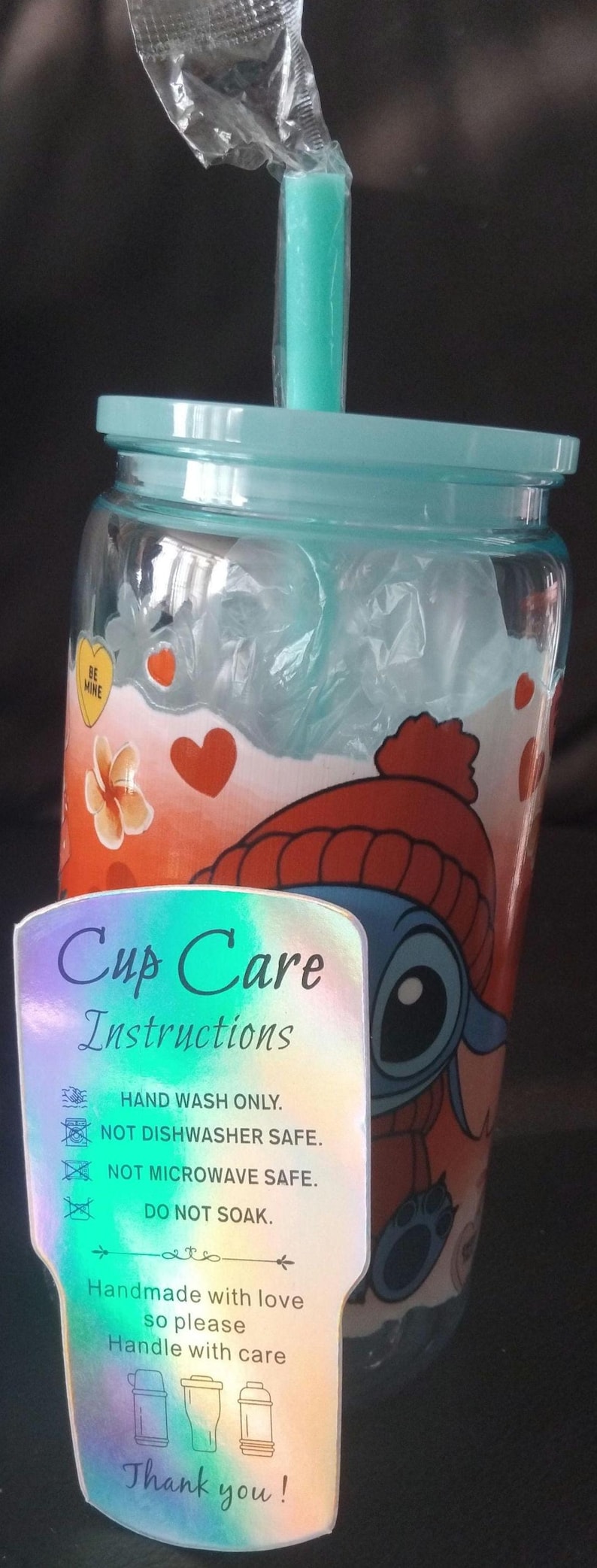 1 vaso de plástico con puntada personalizada y pajita imagen 3