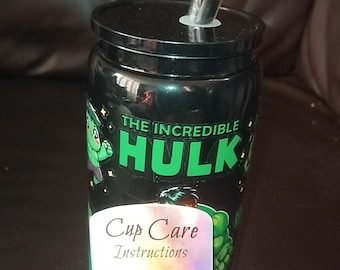 Personalised The Incredible Hulk Plastic Jar Tumbler With Straw