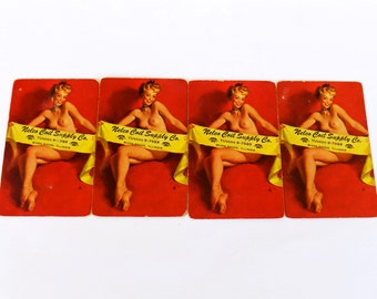 Four 1950s Gil Elvgren Pinup Playing Cards - Vintage Paper Craft Supply or Naughty Gift Tags- Nude Pin Ups - Cee Bee (to Have) 1953