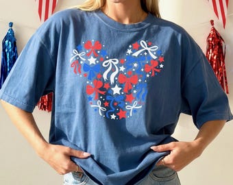 Patriotic Mickey Bow Shirt, 4th of July Disney Shirt, Disney Vacation Outfit, Disney World Disneyland Shirt, Summer Disney Tee