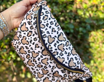 Leopard Print XL Fanny Pack, Disney Cheetah Print Jumbo Fanny Pack, Animal Kingdom Belt Bag, Disney Vacation Crossbody Nylon bag