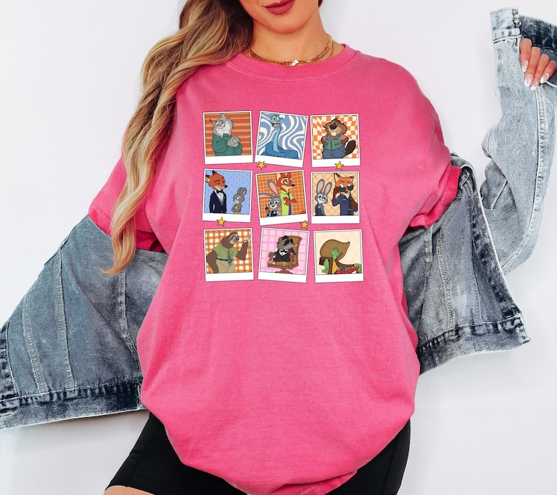 Zootopia Polaroid Collage Graphic Tee, Nick and Judy Cartoon Shirt image 4