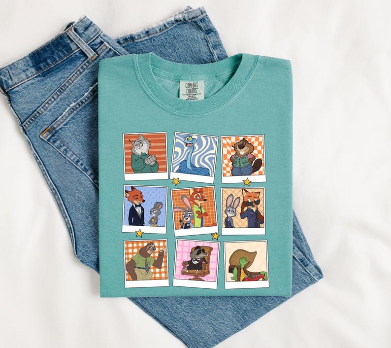 Zootopia Polaroid Collage Graphic Tee, Nick and Judy Cartoon Shirt image 7