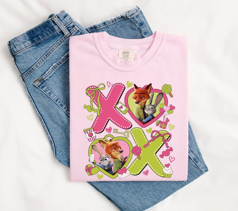 Camiseta de San Valentín de Zootopia, camiseta gráfica de Nick y Judy imagen 1