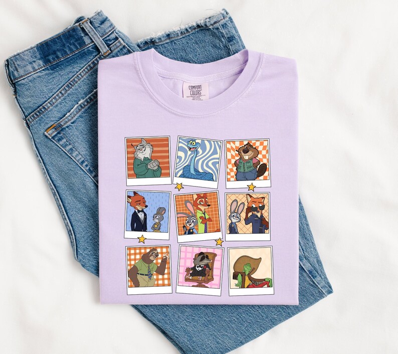 Zootopia Polaroid Collage Graphic Tee, Nick and Judy Cartoon Shirt image 8