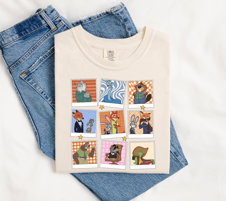 Zootopia Polaroid Collage Graphic Tee, Nick and Judy Cartoon Shirt image 6