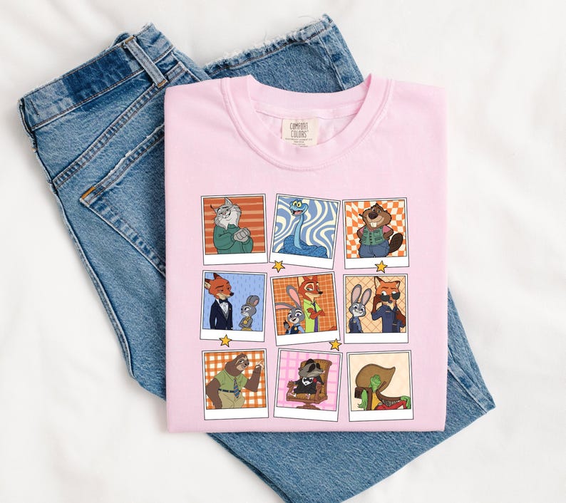Zootopia Polaroid Collage Graphic Tee, Nick and Judy Cartoon Shirt image 5