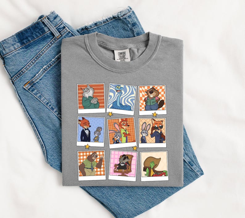 Zootopia Polaroid Collage Graphic Tee, Nick and Judy Cartoon Shirt image 3