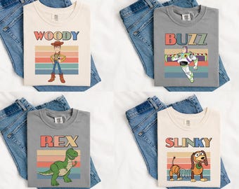 Retro Toy Story Characters Comfort Colors Shirt, Woody Buzz Jessie Slinky Dog Rex