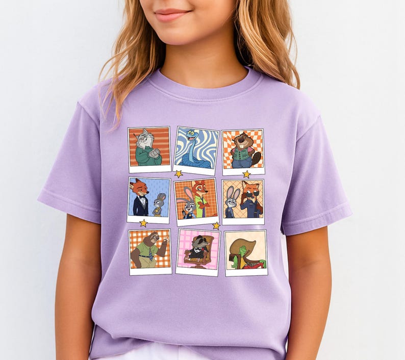 Zootopia Polaroid Collage Graphic Tee, Nick and Judy Cartoon Shirt image 2