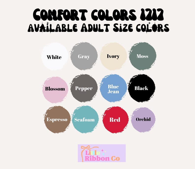 a collection of 12 different adult-size colors available in a variety of shades, including white, gray, ivory, moss, pink, blue, black, blue jeans, black, orchid, and red.