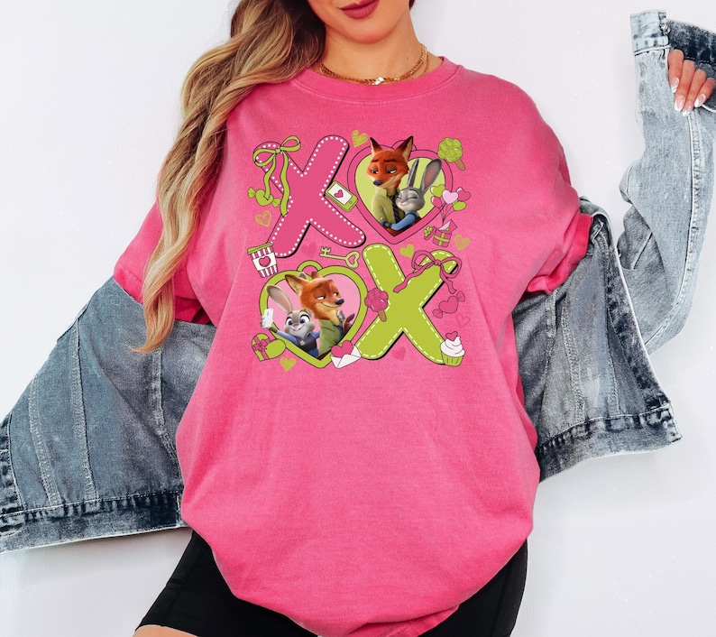 Camiseta de San Valentín de Zootopia, camiseta gráfica de Nick y Judy imagen 3
