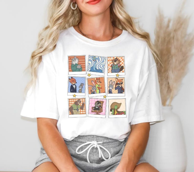 Zootopia Polaroid Collage Graphic Tee, Nick and Judy Cartoon Shirt image 1