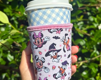 Magical Spooky Friends Cup Sleeve, Neoprene Drink Sleeve, Iced Coffee Cup Cover, Coffee Lover Gift, Halloween Cup Sleeve, Disney Essentials