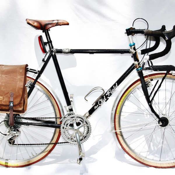 Bike pannier, cycling accessory, brown messenger bag