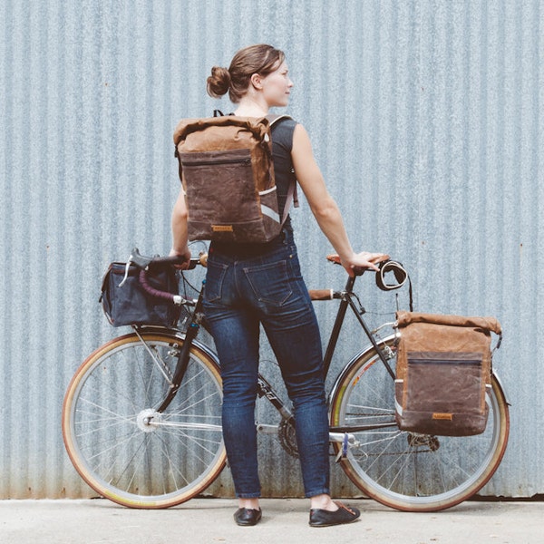 Conversion Backpack and Bicycle Pannier, brown waxed canvas