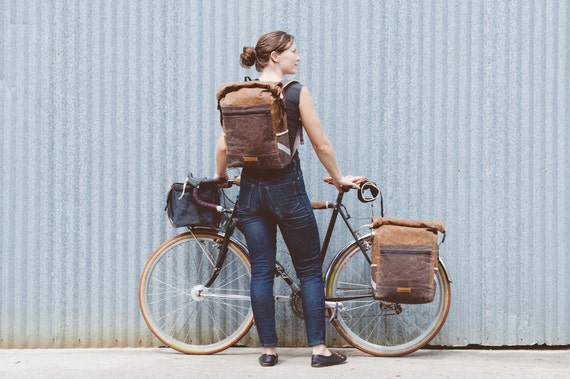Convertible backpack pannier waxed canvas bicycle bag | Etsy