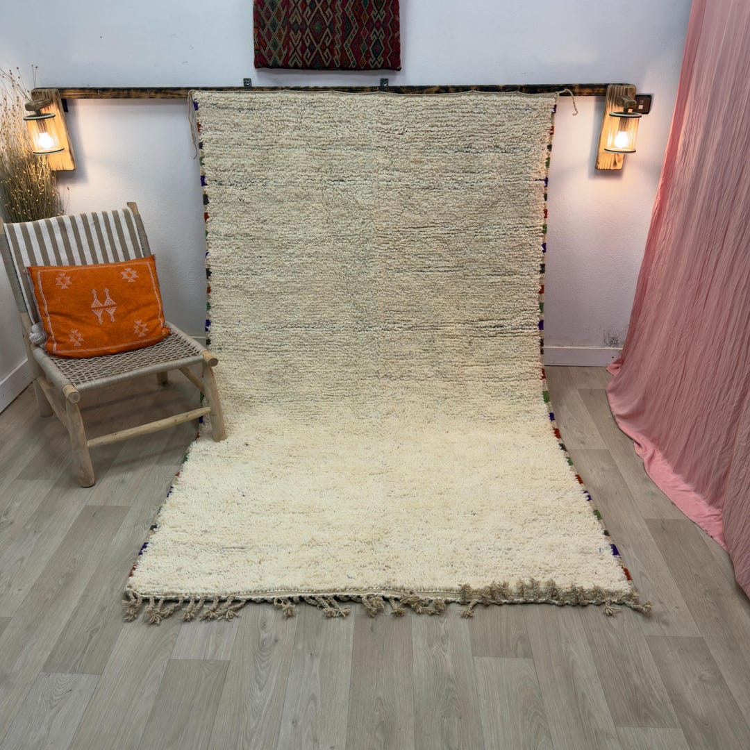 Minimalist Moroccan Beni Ourain Rug – Cream Handwoven Wool Shag ...