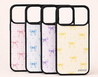 Bow iPhone Case, Gingham Phone Cover, Pastel Ribbon Case