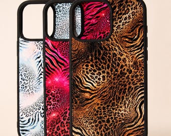 Animal Print iPhone Case, Pink Blue Brown Leopard Phone Cover