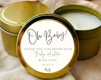 Oh Baby Shower Favors, Personalized Baby Shower Candles, Mini Candle Party Favors, Baby Shower Guest Gifts, 4oz Candle Favor