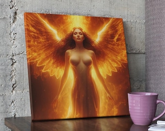 Diosa del Fuego del Renacimiento / Ángel de la Llama Impresión Artística Digital / Decoración de Pared Fénix / Divinidad Femenina Ardiente
