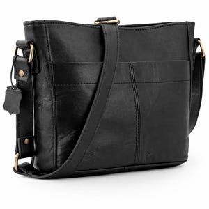 Bolso bandolera de piel negra para mujer – Elegante bolso cruzado con múltiples bolsillos