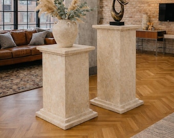 Conjunto de pedestal moderno para exhibición, columna escultórica con apariencia de travertino, objeto de arte para decoración del hogar, 75 cm y 90 cm