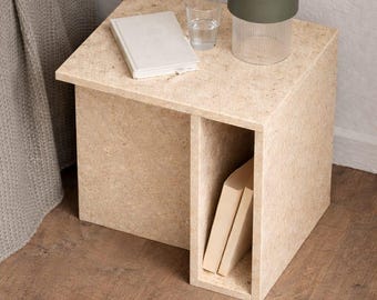 Modern Travertine Nightstand – Minimal Bedside Table with Open Shelf