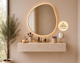 Schwimmender Make-up-Waschtisch mit Schubladenablage, an der Wand befestigter Schminktisch im Travertin-Look, Schlafzimmer-Make-up-Tisch