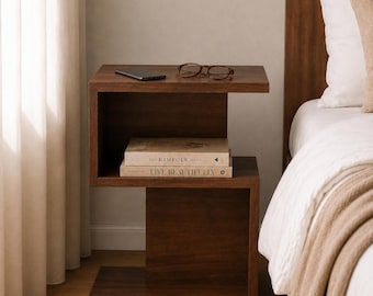 Modern Nightstand, Bedside Table with Storage, Z Shape Side Table, Minimalist End Table, Bedroom Furniture