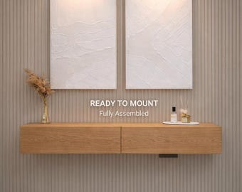 Oak Floating Console Table with Drawers, Wall Mounted Console for Entryway & Living Room