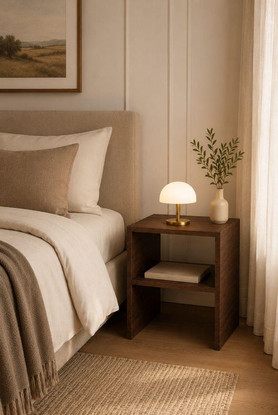 Modern Nightstand with Open Shelf, Minimalist Bedside Table, Small Side Table, Bedroom Storage Cabinet, Handmade Furniture