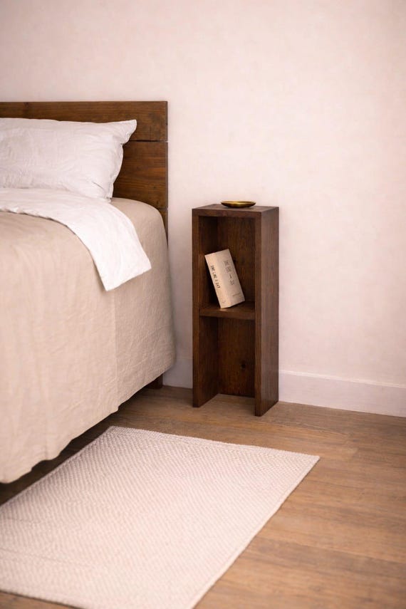 Slim Nightstand 60 cm | Narrow Bedside Table with Shelf | Small Space Side Table