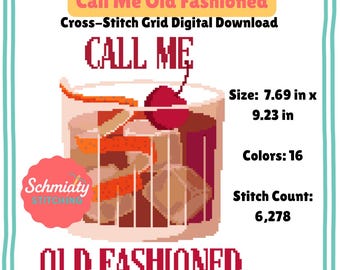 Old Fashioned Cocktail Cross Stitch/Needlepoint Grid Digital Download