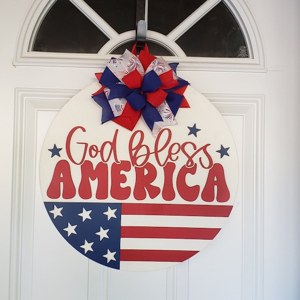 Colgador de puerta "Dios bendiga a Estados Unidos": Decoración patriótica de madera de EE. UU.