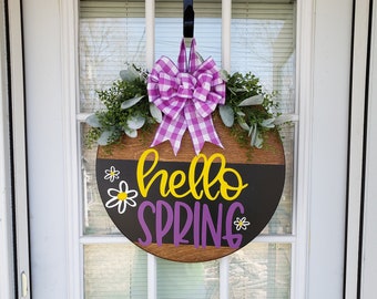 Hello Spring Door Hanger: Handmade Birch Wood Wreath
