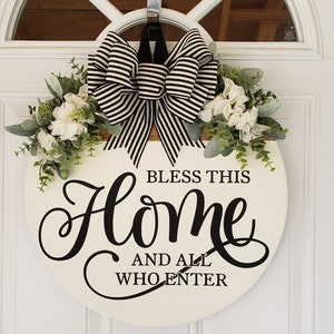 Bless This Home Door Hanger | Hand Painted Round Sign | NO Vinyl