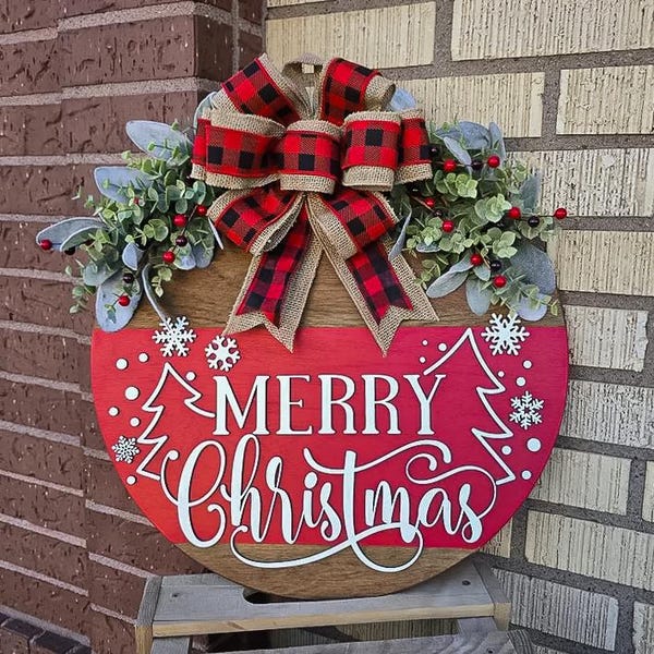 Feliz Navidad / Decoración navideña para puerta de entrada / Decoración navideña / Letrero navideño / Navidad / Corona navideña