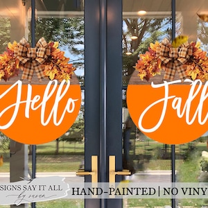 Hello Fall Double Doors Wood Wreath Set | Hand Painted | NO Vinyl