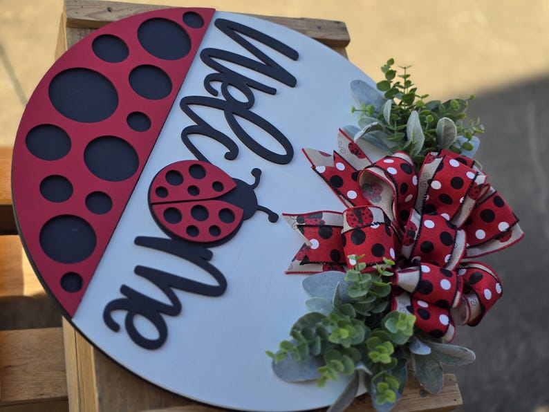 Front Door Decor | Ladybug | Year Round Wreath | Door Hanger | Front Door Wreath | Welcome Wreath | Hanger | Door Wreath | image 3
