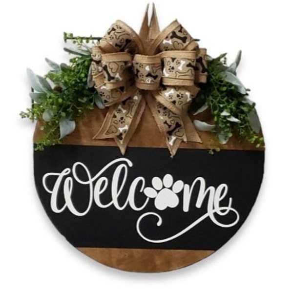 Front Door Decor | Welcome With Paw Print | Door Hanger |  Welcome door hanger |  Welcome Wreath | Circle Hanger | Door Wreath |