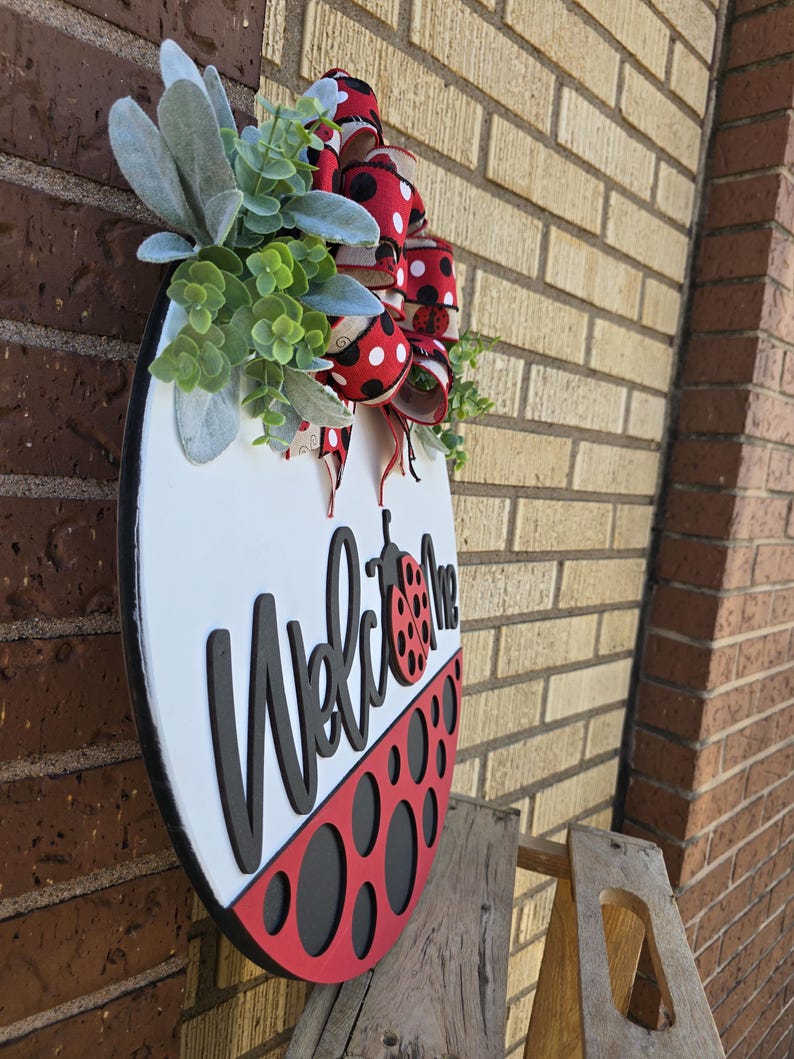 Front Door Decor | Ladybug | Year Round Wreath | Door Hanger | Front Door Wreath | Welcome Wreath | Hanger | Door Wreath | image 5