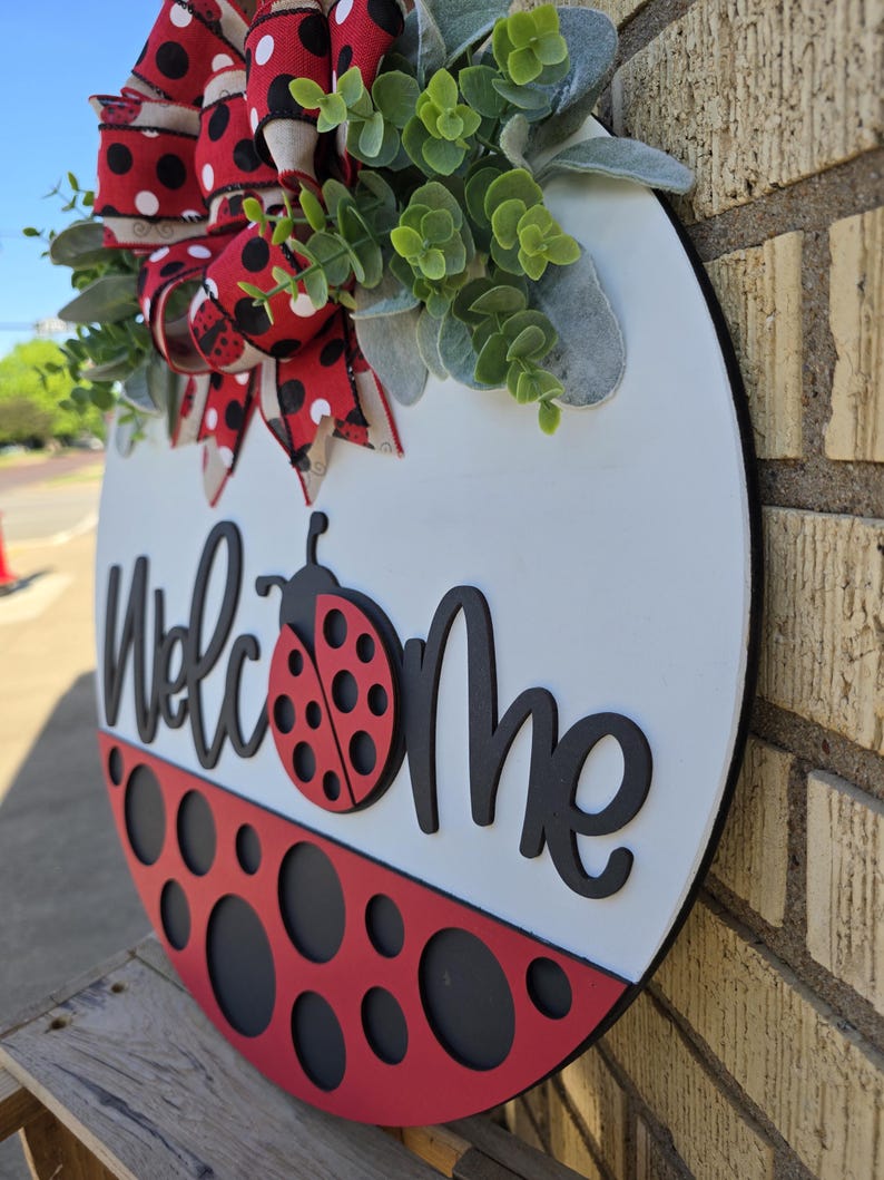 Front Door Decor | Ladybug | Year Round Wreath | Door Hanger | Front Door Wreath | Welcome Wreath | Hanger | Door Wreath | image 4